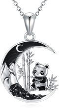 wholesale 925 Sterling Silver Panda Bamboo Moon Necklace Pendant Charm-0-0