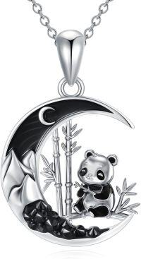 wholesale 925 Sterling Silver Panda Bamboo Moon Necklace Pendant Charm-Panda