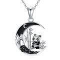 wholesale 925 Sterling Silver Panda Bamboo Moon Necklace Pendant Charm-0-0