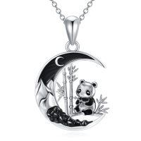 wholesale 925 Sterling Silver Panda Bamboo Moon Necklace Pendant Charm-Panda