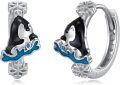wholesale 925 Sterling Silver Snowflake Penguin Huggie Hoop Earrings with Blue Enamel Accents-0-0