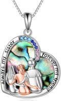 wholesale 925 Sterling Silver Heart-Shaped Abalone Shell Pendant Necklace with Crystals - Sister Gift for Women's Birthdays & Motherâs Day-0-0
