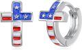 wholesale 925 Sterling Silver American Flag Cross Huggie Earrings for Women s-0-0