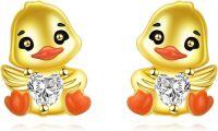 wholesale 925 Sterling Silver Duck Heart-Shaped Stud Earrings - Adorable Gifts for Her-Duck