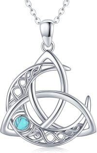 wholesale 925 Sterling Silver Turquoise Triquetra Pendant Necklaces for Women Irish Good Luck s-Turquoise
