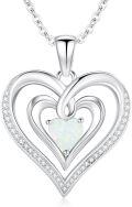 wholesale 925 Sterling Silver White Opal Double Heart Pendant Necklace  for Women Girls-0-0