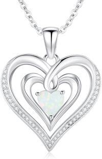 wholesale 925 Sterling Silver White Opal Double Heart Pendant Necklace  for Women Girls-Heart Opal-02