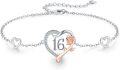wholesale 925 Sterling Silver & Cubic Zirconia Heart Rose Charm Bracelet - 16th Birthday Gift for Her-0-0