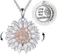 wholesale 925 Sterling Silver Sunflower Fidget Spinner Pendant Necklace with Engraved Message You Are My Sunshine - Unique Gifts for Women and Girls-Sunflower necklace