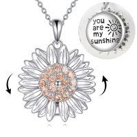 wholesale 925 Sterling Silver Sunflower Pendant Necklace You Are My Sunshine Engraved Rotating Cz Jewelry Gift-Sunflower necklace