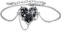 wholesale 925 Sterling Silver Heart-Shaped Pendant Bracelet with Black Stone and Flower Accents Gift for Her-L-Heart