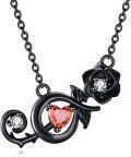 wholesale 925 Sterling Silver Black Rose Heart Pendant Necklace Gothic Jewelry-0-0