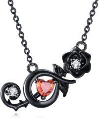 wholesale 925 Sterling Silver Black Rose Heart Pendant Necklace Gothic Jewelry-Black Rose