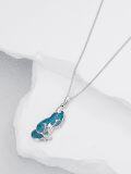 wholesale 925 Sterling Silver Turquoise Howling Wolf Pendant Necklace for Women Men  48cm Chain Length-0-5