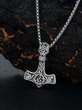 wholesale 925 Sterling Silver Thor's Hammer Pendant Necklace  Norse Viking Jewelry for Men-0-4