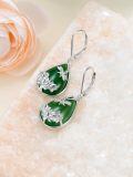 wholesale 925 Sterling Silver 925 Green Jade Teardrop Dangle Earrings with Lotus Flower Design for Women-0-4