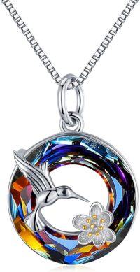 wholesale 925 Sterling Silver Multicolor Crystal Hummingbird Flower Pendant Necklace for Women-A-0.55\" Volcano Crystal
