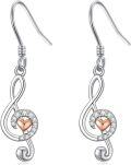 wholesale 925 Sterling Silver Treble Clef Heart Dangle Earrings Musical Notes  for Her-0-0