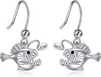 wholesale 925 Sterling Silver Blue Opal Drop Earrings with Angler Fish Design for Women  4cm Length-Angler Fish