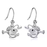 wholesale 925 Sterling Silver Blue Opal Drop Earrings with Angler Fish Design for Women  4cm Length-Angler Fish