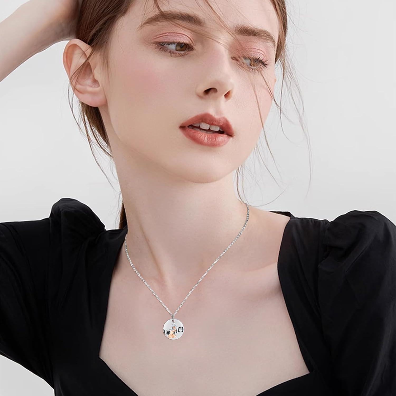 925 Sterling Silver Musician Pendant Necklace with Rose Gold Accents and Musical Notes - Friendship Graduation Gift for Her Daughter or Sister-0-3