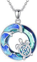 wholesale 925 Sterling Silver Blue Crystal Sea Turtle Pendant Necklace with Chain for Women Girls  (Ocean Wave Design)-0-0