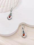 wholesale 925 Sterling Silver Red Crystal Teardrop Cat Face Pendant Leverback Earrings-0-4