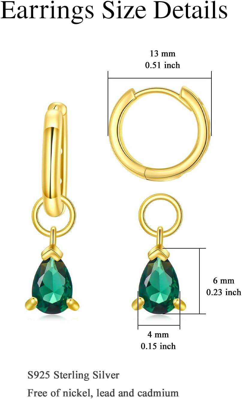 Sterling Silver Cubic Zirconia Huggie Hoop Earrings with Dangle Charms for Sensitive Ears -0-5