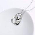 wholesale 925 Sterling Silver Heart-Shaped Black and White Raccoon Pendant Necklace with Natural Moss Agate Stone-0-1