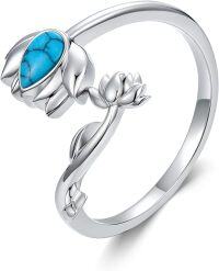 wholesale 925 Sterling Silver Turquoise Adjustable Flower Ring Women s Gift-Lotus 1