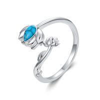 wholesale 925 Sterling Silver Turquoise Adjustable Flower Ring Women s Gift-Lotus 1