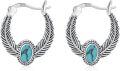 wholesale 925 Sterling Silver Turquoise Feather Design Huggie Hoop Earrings for Women Boho Style Gift-0-0
