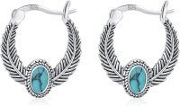 wholesale 925 Sterling Silver Turquoise Feather Design Huggie Hoop Earrings for Women Boho Style Gift-Feather E-A