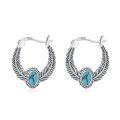 wholesale 925 Sterling Silver Oxidized Turquoise Feather Hoop Earrings For Women-0-0