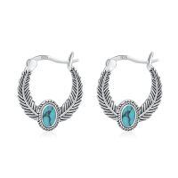 wholesale 925 Sterling Silver Oxidized Turquoise Feather Hoop Earrings For Women-Feather E-A