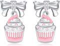 wholesale 925 Silver Cupcake Bow Earrings with Crystal - Sweet Gift for Lovers, Party & Dating-0-0