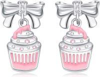 wholesale 925 Silver Cupcake Bow Earrings with Crystal - Sweet Gift for Lovers, Party & Dating-Cupcake