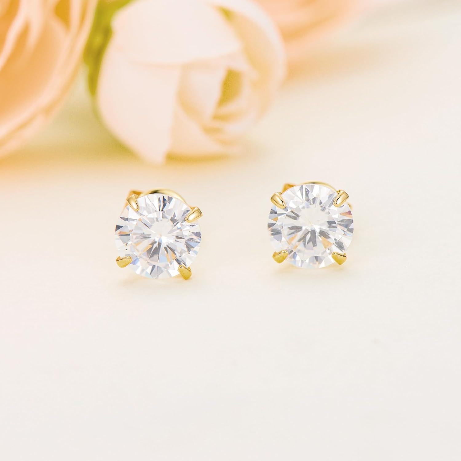 14K Yellow Gold Simulated Diamond Stud Earrings-0-4