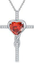 wholesale TOUPOP Ruby Cross Necklace For Women Sterling Silver July Birthstone Cross Pendant Necklace Heart Cross Christian Jewelry Birthday Christmas Gifts For Women Her -0-0