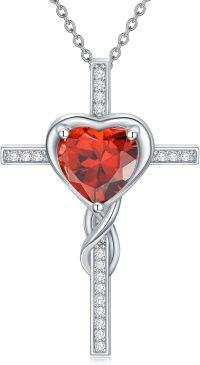 wholesale TOUPOP Ruby Cross Necklace For Women Sterling Silver July Birthstone Cross Pendant Necklace Heart Cross Christian Jewelry Birthday Christmas Gifts For Women Her -undefined