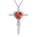 TOUPOP Sterling Silver Ruby Cross Pendant Necklace For Women-0-0