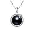 TOUPOP Sterling Silver Black Pearl Infinity/Clover/Swan Pendant Necklace-0-0