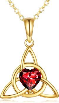 wholesale 14K Gold Green Crystal Heart Trinity Knot Pendant Necklace for Women-Celtic Knot Necklace Emerald-Custom Birthstone Celtic Knot Necklace