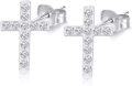 wholesale 14k Gold Cross Stud Earrings with Moissanite for Women and Teens Religious Jewelry-0-0