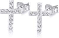 wholesale 14k Gold Cross Stud Earrings with Moissanite for Women and Teens Religious Jewelry-White Gold