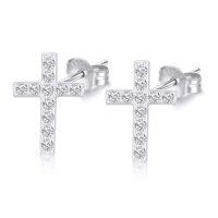 wholesale 14k Gold Cross Earrings Wholesale With Zirconia Stones-White Gold