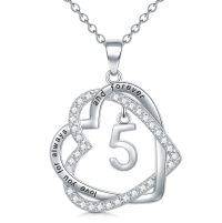 TOUPOP 925 Sterling Silver Heart Pendant Necklace 5th Anniversary Gift For Her-undefined