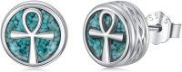 wholesale 925 Sterling Silver Turquoise Cross Ankh Stud Earrings for Men & Women-Ankh