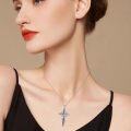 wholesale 925 Sterling Silver Abalone Shell Inlay Cubic Zirconia Accent Cross Pendant Necklace for Women-0-1