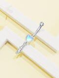 wholesale 925 Sterling Silver Heart-Shaped Opal Stone with Cat Charm Navel Piercing Jewelry-0-1